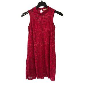 Liberty Love Sleeveless Red Lace Mini Dress Size M High Neck Keyhole Back Lined